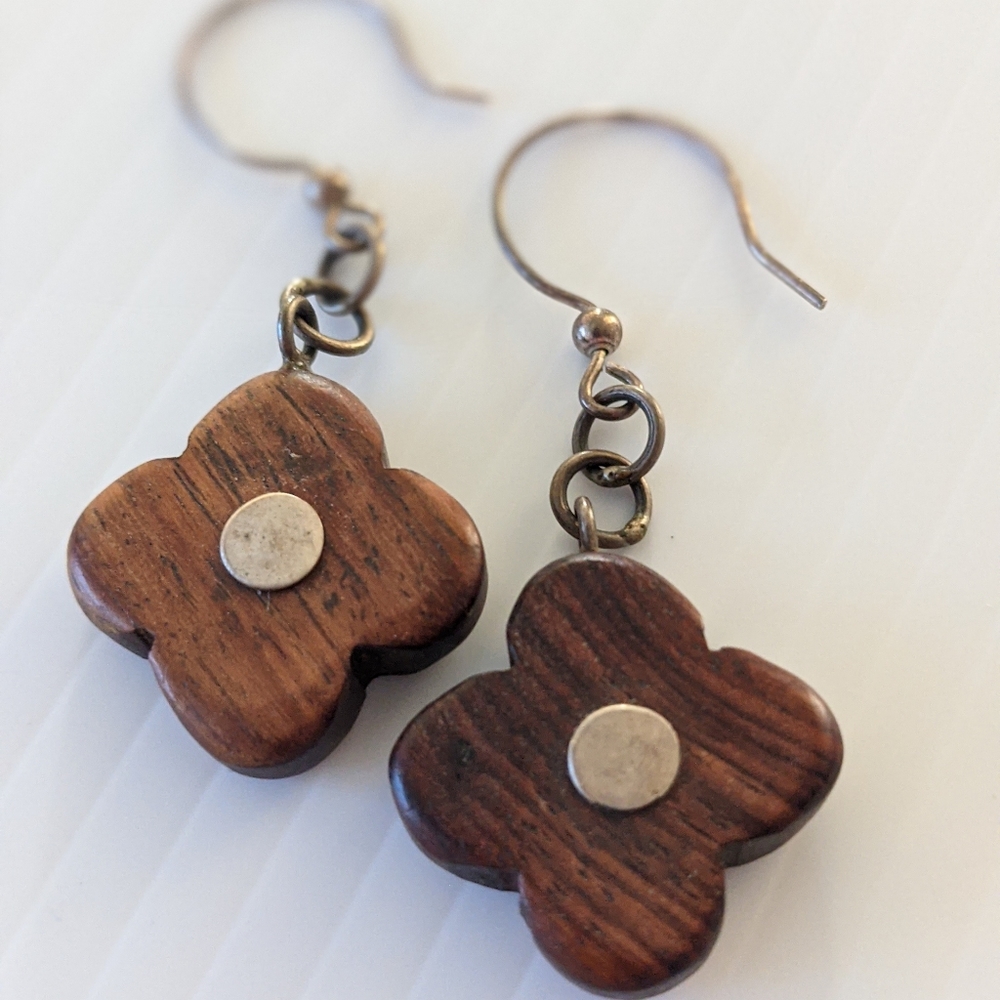Wood Flower Dangle Earrings